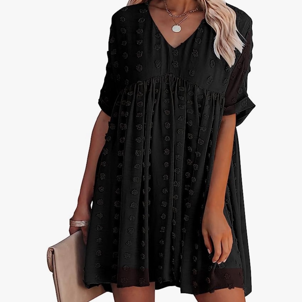 Nwt Kirundo woman’s V-neck short sleeve Swiss dot ruffle lose flowy mini